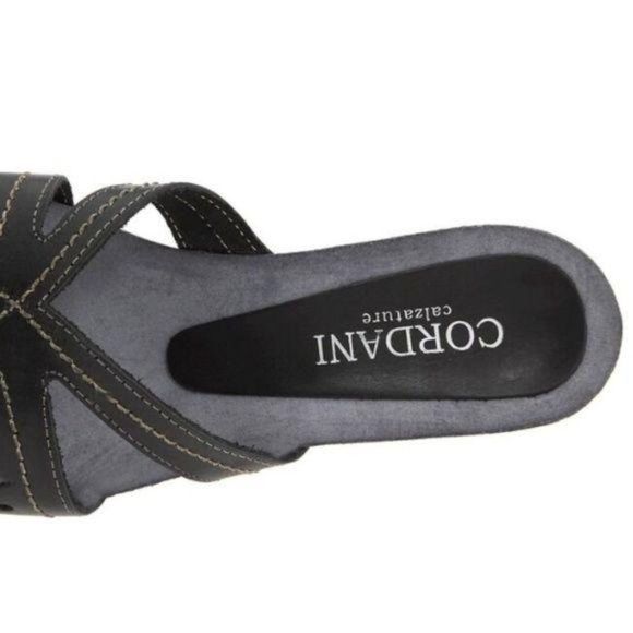 Cordani Black Slip On Slides Sandal Size 37 US 7 Leather Summer New - Picture 6 of 8